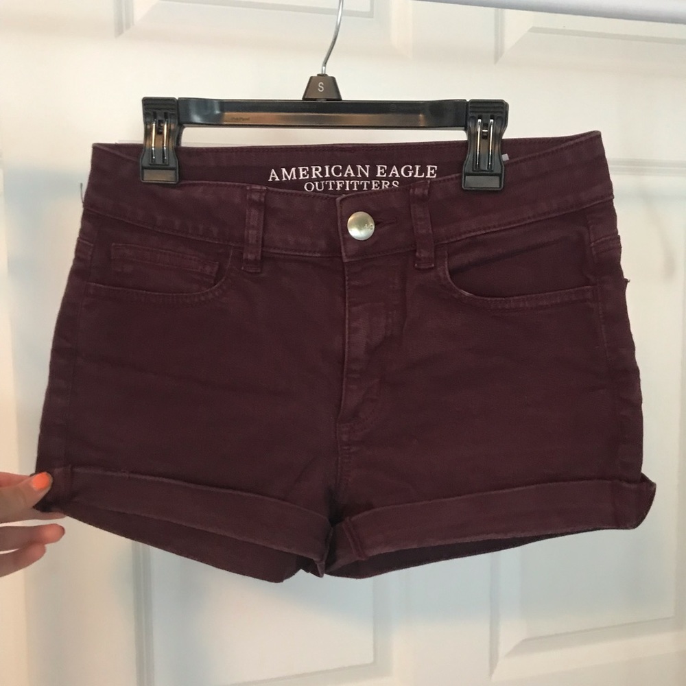 American Eagle, maroon, high waisted shorts